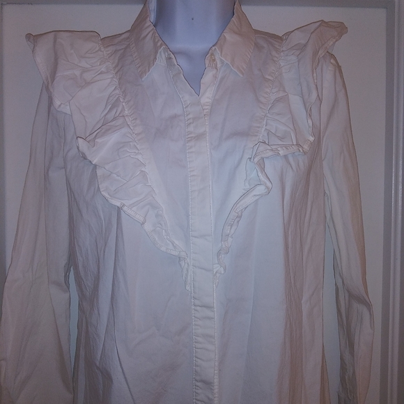 Olivia Culpo White Ruffle Button Down Shirt - Picture 6 of 8